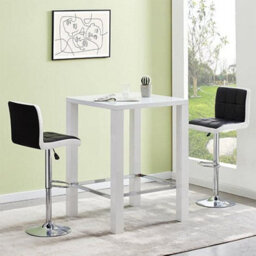 Furniture in Fashion Jam Square Glass White Gloss Bar Table 2 Copez Black Stools - thumbnail 1