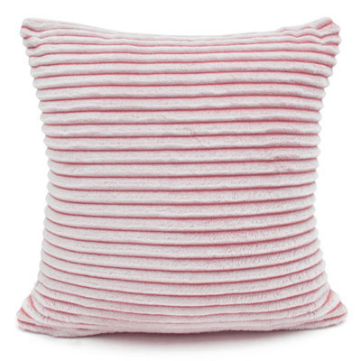 Velosso Striped Design Corduroy Cushion, Zip Closure, Durable And Machine Washable, Perfect For Sofa And Living Room Decor - Pink