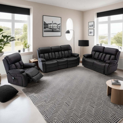 More4Homes Chester Electric Recliner Bonded Leather 1+2+3 Seater Sofa Set (Black) - image 1