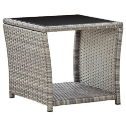 Berkfield Coffee Table Grey 45X45X40 Cm Poly Rattan And Glass - thumbnail 1