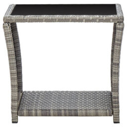 Berkfield Coffee Table Grey 45X45X40 Cm Poly Rattan And Glass - thumbnail 2