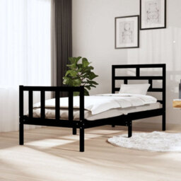 Berkfield Bed Frame Black Solid Wood Pine 75X190 Cm 2Ft6 Small Single - thumbnail 1