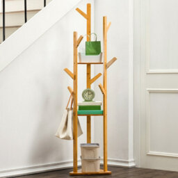 Living And Home Brown 3 Tier Wooden Coat Rack Clothes Stand Hat Handbag Hanger 165Cm(H) - thumbnail 1