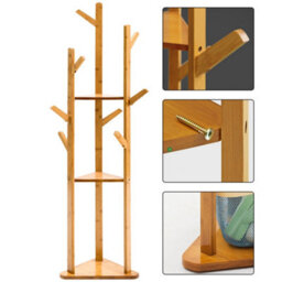 Living And Home Brown 3 Tier Wooden Coat Rack Clothes Stand Hat Handbag Hanger 165Cm(H) - thumbnail 2