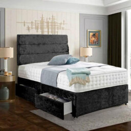 Dining Tables Divan Bed With Matching Headboard & Pocket Sprung Memory Foam Mattress, 2 Drawers (Same Side) - King - Black Crushed Velvet - thumbnail 4