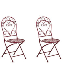 Beliani Burgundy Metal Outdoor Dining Chairs Set Of 2 With Powder-Coated Scrollwork Backrests - thumbnail 3