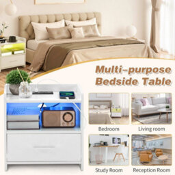 Bedside Tables White High Gloss Led Cabinets Modern Bedroom With 2 Usb Ports - thumbnail 3