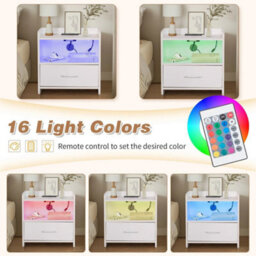Bedside Tables White High Gloss Led Cabinets Modern Bedroom With 2 Usb Ports - thumbnail 4