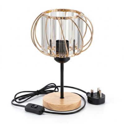 Crystal Table Lamp E27 Led Bulb, Glass Prisms And Wooden Base, 25Cm Bedside Or Desk Light - image 1