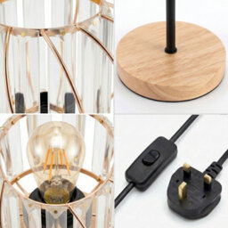 Crystal Table Lamp E27 Led Bulb, Glass Prisms And Wooden Base, 25Cm Bedside Or Desk Light - thumbnail 8