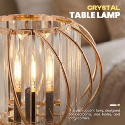 Crystal Table Lamp E27 Led Bulb, Glass Prisms And Wooden Base, 25Cm Bedside Or Desk Light - thumbnail 2