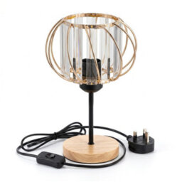 Crystal Table Lamp E27 Led Bulb, Glass Prisms And Wooden Base, 25Cm Bedside Or Desk Light - thumbnail 1