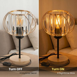 Crystal Table Lamp E27 Led Bulb, Glass Prisms And Wooden Base, 25Cm Bedside Or Desk Light - thumbnail 3
