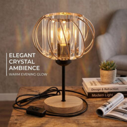 Crystal Table Lamp E27 Led Bulb, Glass Prisms And Wooden Base, 25Cm Bedside Or Desk Light - thumbnail 6
