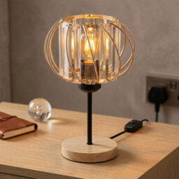 Crystal Table Lamp E27 Led Bulb, Glass Prisms And Wooden Base, 25Cm Bedside Or Desk Light - thumbnail 5