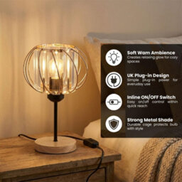 Crystal Table Lamp E27 Led Bulb, Glass Prisms And Wooden Base, 25Cm Bedside Or Desk Light - thumbnail 7