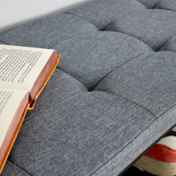 Home Source Sleaford Grey Linen Upholstered Padded Metal Shoe Storage Bench - thumbnail 6