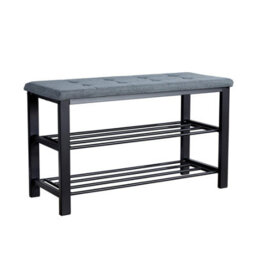 Home Source Sleaford Grey Linen Upholstered Padded Metal Shoe Storage Bench - thumbnail 7