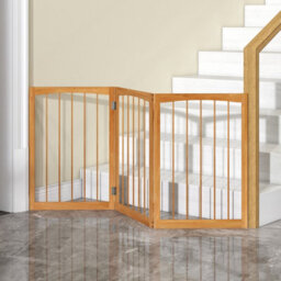 Costway 76 Cm Tall Foldable Pet Gate 3-Panel Wooden Dog Fence Solid Wood Frame-Natural - thumbnail 8