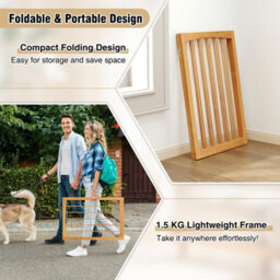 Costway 76 Cm Tall Foldable Pet Gate 3-Panel Wooden Dog Fence Solid Wood Frame-Natural - thumbnail 7