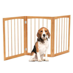 Costway 76 Cm Tall Foldable Pet Gate 3-Panel Wooden Dog Fence Solid Wood Frame-Natural - thumbnail 2