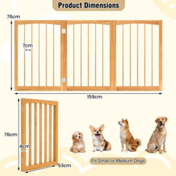 Costway 76 Cm Tall Foldable Pet Gate 3-Panel Wooden Dog Fence Solid Wood Frame-Natural - thumbnail 3