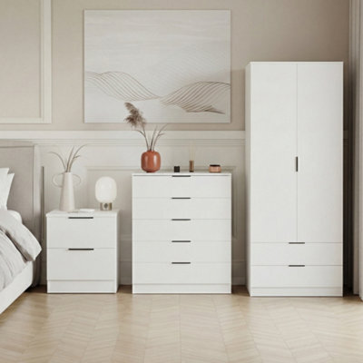 Lassic Vida Designs Trega 3 Piece Bedroom Set (2 Drawer Bedside Chest, 5 Drawer Chest, 2 Door 2 Drawer Wardrobe) White - image 1