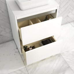 Royal Bathrooms Orion 600mm Matt White Floor Standing Plain White Countertop Vanity Unit 2 Drawer With Qubix Basin & Chrome Accent Trim - thumbnail 4