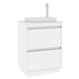 Royal Bathrooms Orion 600mm Matt White Floor Standing Plain White Countertop Vanity Unit 2 Drawer With Qubix Basin & Chrome Accent Trim - thumbnail 6