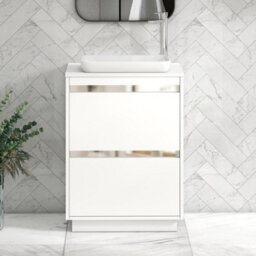 Royal Bathrooms Orion 600mm Matt White Floor Standing Plain White Countertop Vanity Unit 2 Drawer With Qubix Basin & Chrome Accent Trim - thumbnail 1