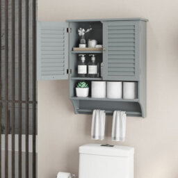 Costway Wall-Mounted Bathroom Cabinet Double Door Storage Medicine Cabinet W/ Towel Bar - thumbnail 6