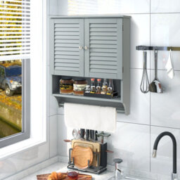 Costway Wall-Mounted Bathroom Cabinet Double Door Storage Medicine Cabinet W/ Towel Bar - thumbnail 7