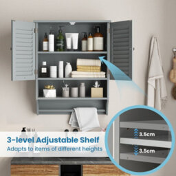 Costway Wall-Mounted Bathroom Cabinet Double Door Storage Medicine Cabinet W/ Towel Bar - thumbnail 5