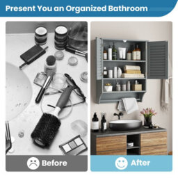 Costway Wall-Mounted Bathroom Cabinet Double Door Storage Medicine Cabinet W/ Towel Bar - thumbnail 3