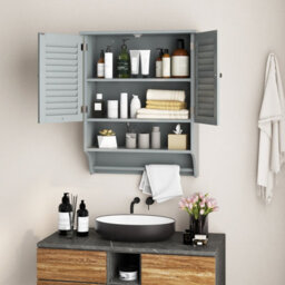 Costway Wall-Mounted Bathroom Cabinet Double Door Storage Medicine Cabinet W/ Towel Bar - thumbnail 8