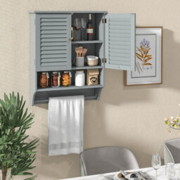 Costway Wall-Mounted Bathroom Cabinet Double Door Storage Medicine Cabinet W/ Towel Bar - thumbnail 9
