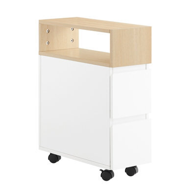 Sobuy Fbt155-Nw,slim Rolling Side Table With 2 Drawers Bedside Table With Wheels Nightstand,wood Effect,w50Xd20Xh61 - image 1