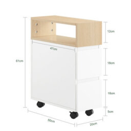 Sobuy Fbt155-Nw,slim Rolling Side Table With 2 Drawers Bedside Table With Wheels Nightstand,wood Effect,w50Xd20Xh61 - thumbnail 3