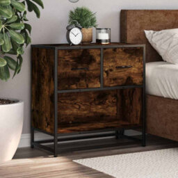 Berkfield Bedside Cabinet Smoked Oak 60X31X60 Cm Engineered Wood And Metal - thumbnail 4