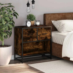 Berkfield Bedside Cabinet Smoked Oak 60X31X60 Cm Engineered Wood And Metal - thumbnail 3
