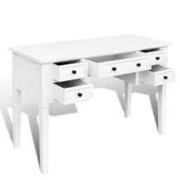 Berkfield White Writing Desk With 5 Drawers - thumbnail 4