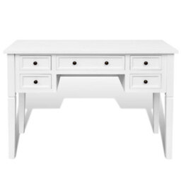Berkfield White Writing Desk With 5 Drawers - thumbnail 3