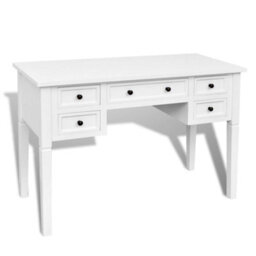Berkfield White Writing Desk With 5 Drawers - thumbnail 2