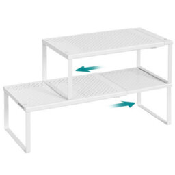 LEDREM Spice Racks, Extendable Cupboard Organisers, Kitchen Countertop Shelves, Set Of 2, Space-Saving Metal Storage, Matte White - thumbnail 2
