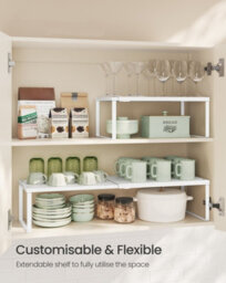 LEDREM Spice Racks, Extendable Cupboard Organisers, Kitchen Countertop Shelves, Set Of 2, Space-Saving Metal Storage, Matte White - thumbnail 3