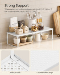 LEDREM Spice Racks, Extendable Cupboard Organisers, Kitchen Countertop Shelves, Set Of 2, Space-Saving Metal Storage, Matte White - thumbnail 5