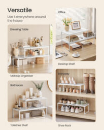 LEDREM Spice Racks, Extendable Cupboard Organisers, Kitchen Countertop Shelves, Set Of 2, Space-Saving Metal Storage, Matte White - thumbnail 6