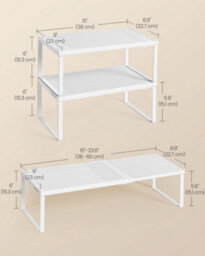 LEDREM Spice Racks, Extendable Cupboard Organisers, Kitchen Countertop Shelves, Set Of 2, Space-Saving Metal Storage, Matte White - thumbnail 7