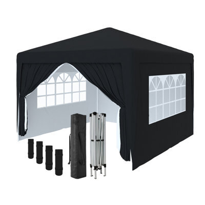 Sundaze Garden Pop Up Gazebo Party Tent Camping Marquee Canopy With 4 Sidewalls Carrying Bag Black 3X3M - image 1