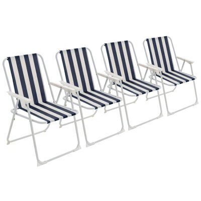 Harbour Housewares Folding Metal Beach Chairs - Blue Stripe - Pack Of 4 Portable Outdoor Garden Camping Festival Seats - image 1